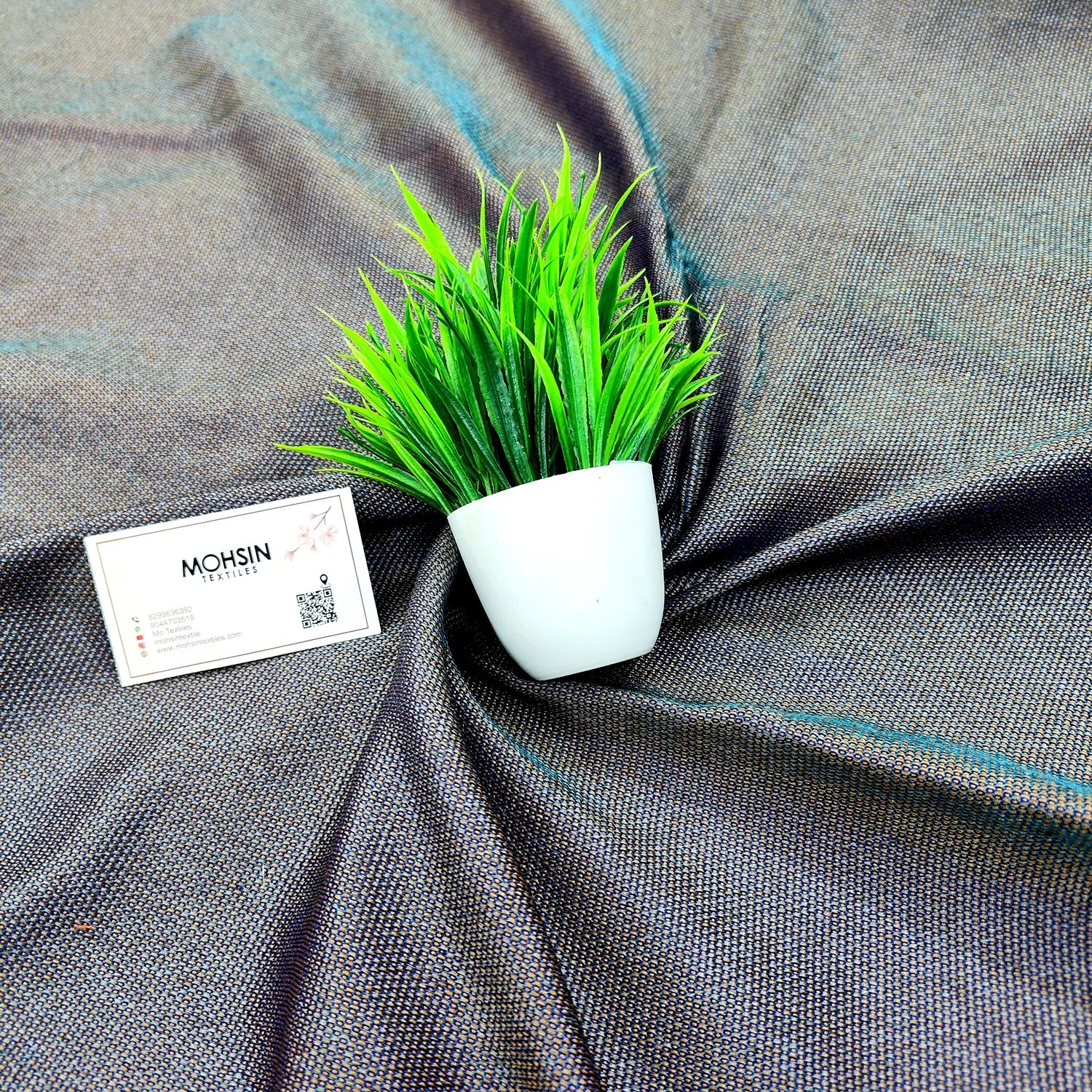 Grey Teal Cotton Silk Banarasi Fabric