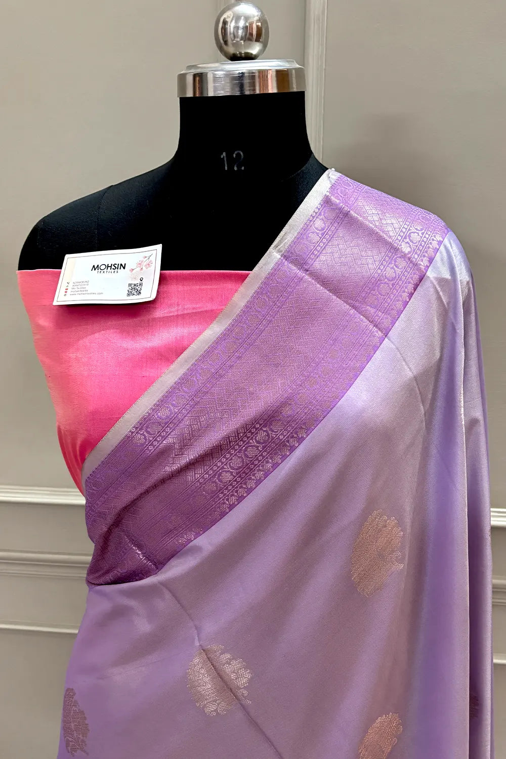 Lavender and Pink Golden Zari Banarasi Silk Saree