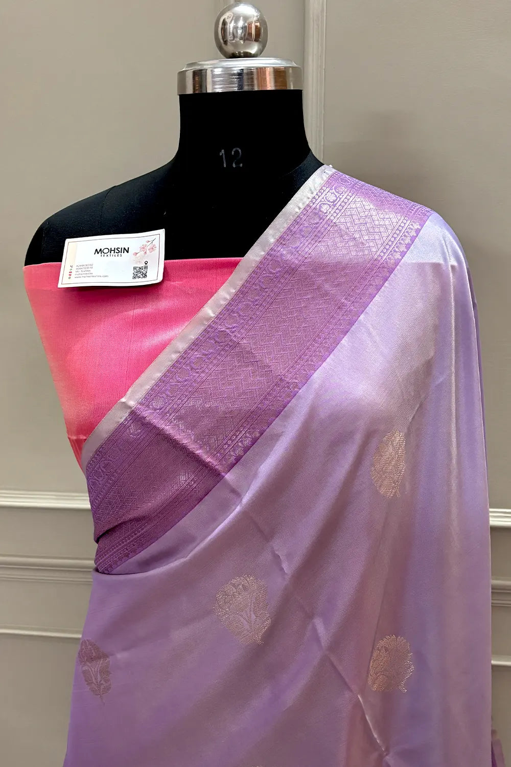 Lavender and Pink Golden Zari Banarasi Silk Saree