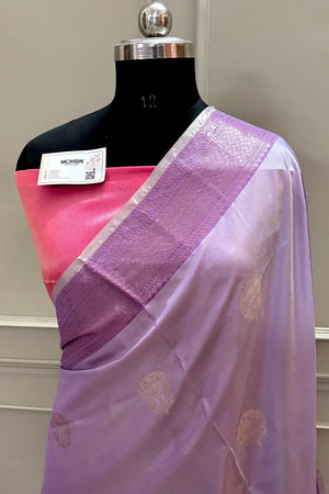 Lavender and Pink Golden Zari Banarasi Silk Saree