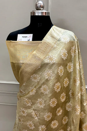 Light Gold Golden Zari Crush Tissue Silk Banarasi Saree