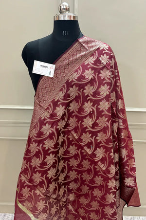 Maroon Golden Zari Banarasi Silk Dupatta