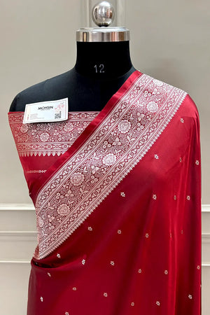 Maroon Golden Zari Katan Silk Banarasi Saree