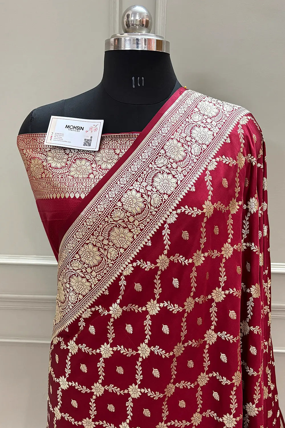 Maroon Qaidi Buti Katan Silk Banarasi Saree