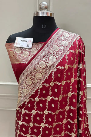 Maroon Qaidi Buti Katan Silk Banarasi Saree