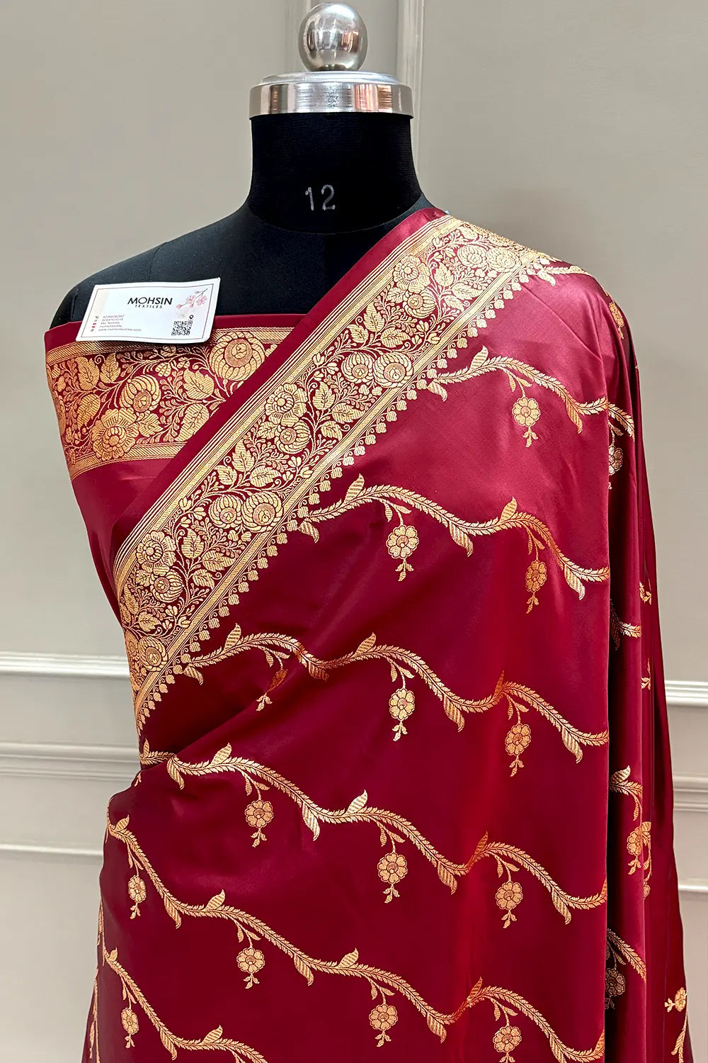 Maroon Rowa Laher Katan Silk Banarasi Saree