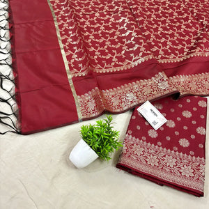 Maroon Shaktiman Buti Satin Silk Banarasi Suit
