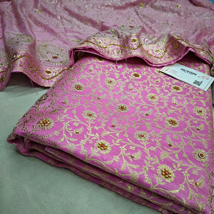 Light Pink Stone Work Kimkhab Silk Banarasi Gharara