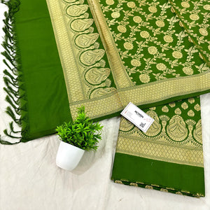 Mehendi Gumbad Buti Katan Silk Banarasi Suit