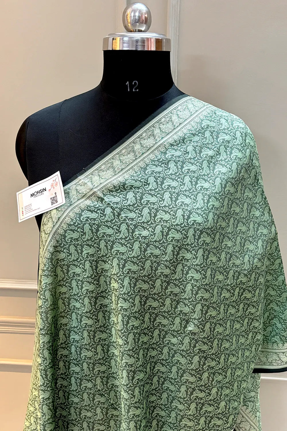 Mint Green Resham Zari Silk Banarasi Stole