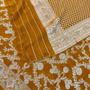 Mustard Jaalnuma Siroski Stone Pure Georgette Silk Banarasi Suit