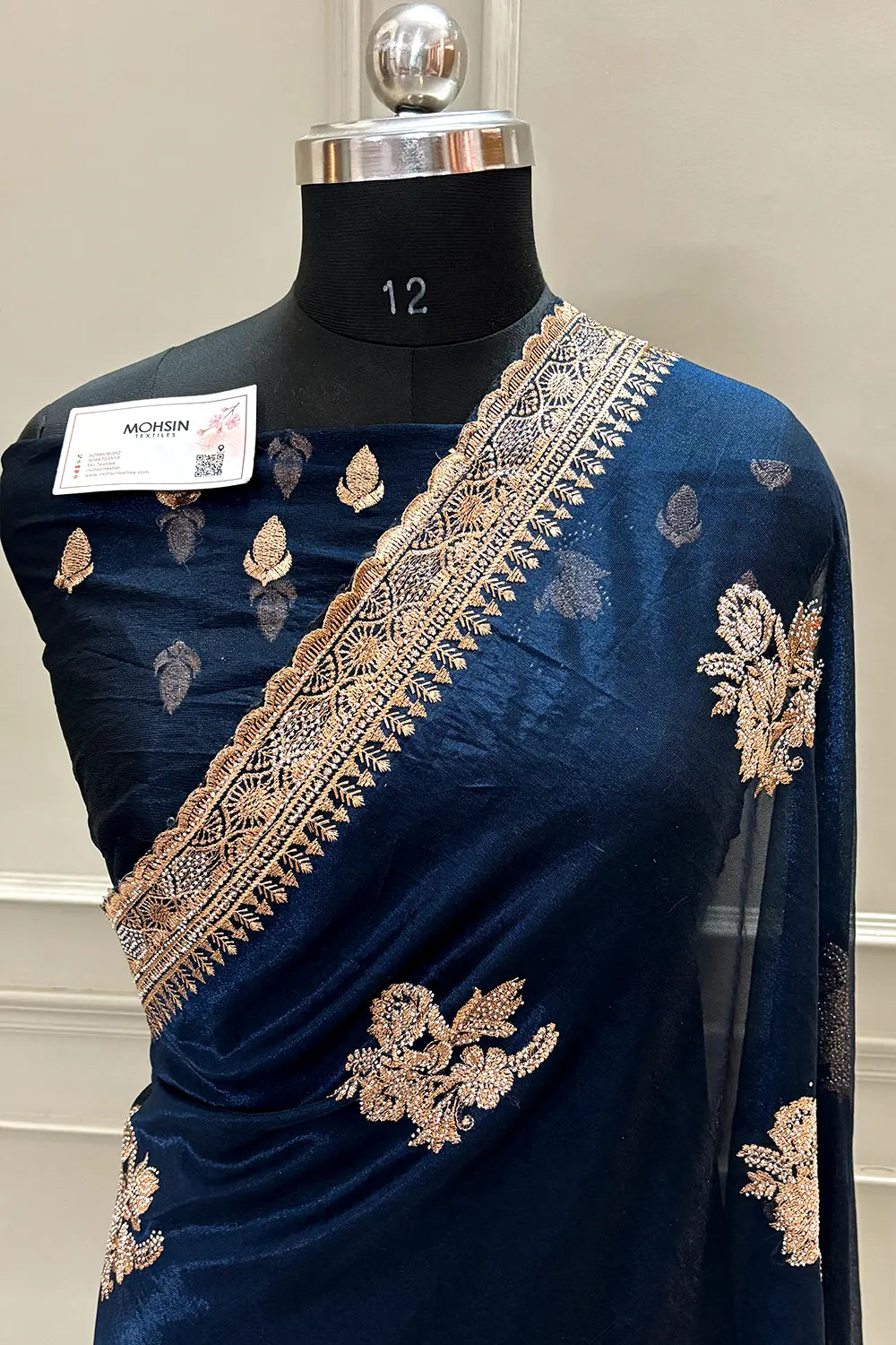 Navy Blue Embordiery Siroski Work Silk Saree