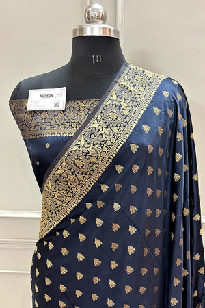 Navy Blue Golden Zari Katan Silk Banarasi Saree