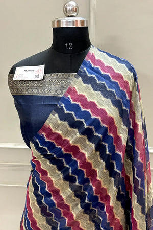 Navy Blue Resham Zari Chanderi Silk Banarasi Saree