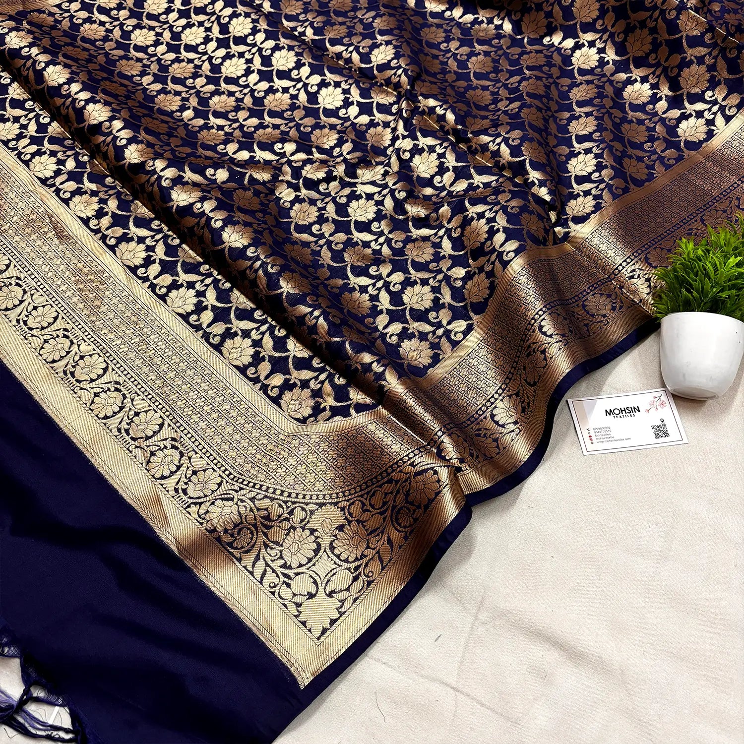 Navy Blue Suhani Jaal Katan Silk Banarasi Dupatta