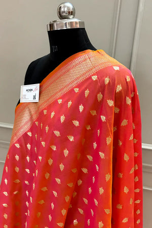 Orange Golden Zari Katan Silk Banarasi Dupatta