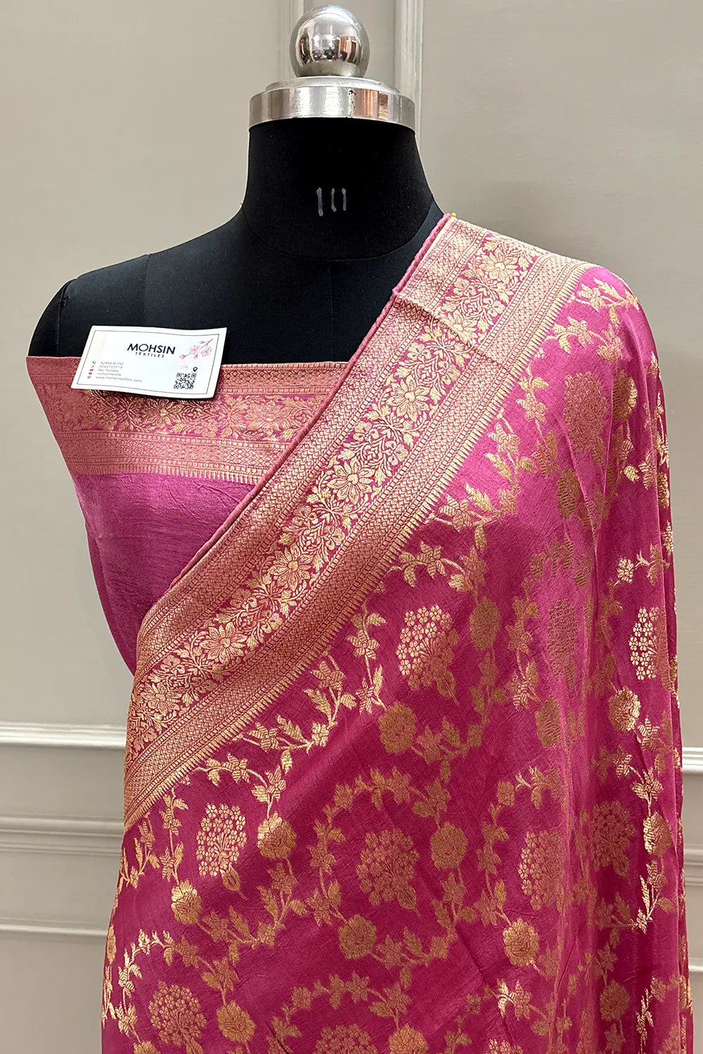 Peach Golden Zari Georgette Silk Banarasi Saree