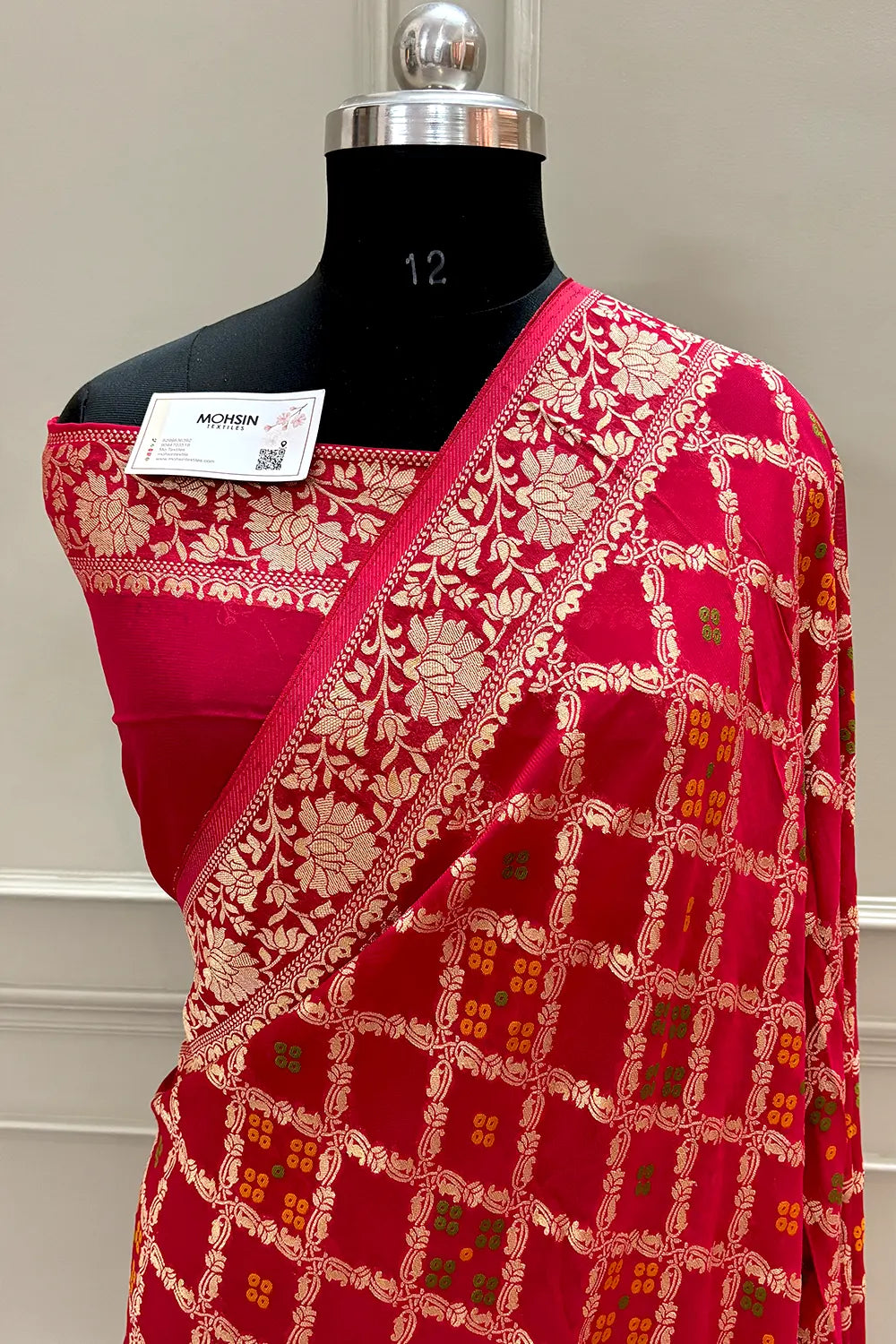 Peach Golden Zari Georgette Silk Banarasi Saree