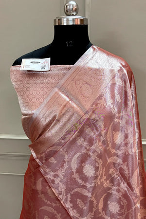 Peach Golden Zari Tissue Silk Banarasi Saree