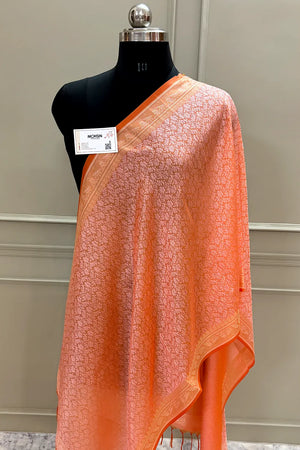 Peach Resham Zari Silk Banarasi Stole