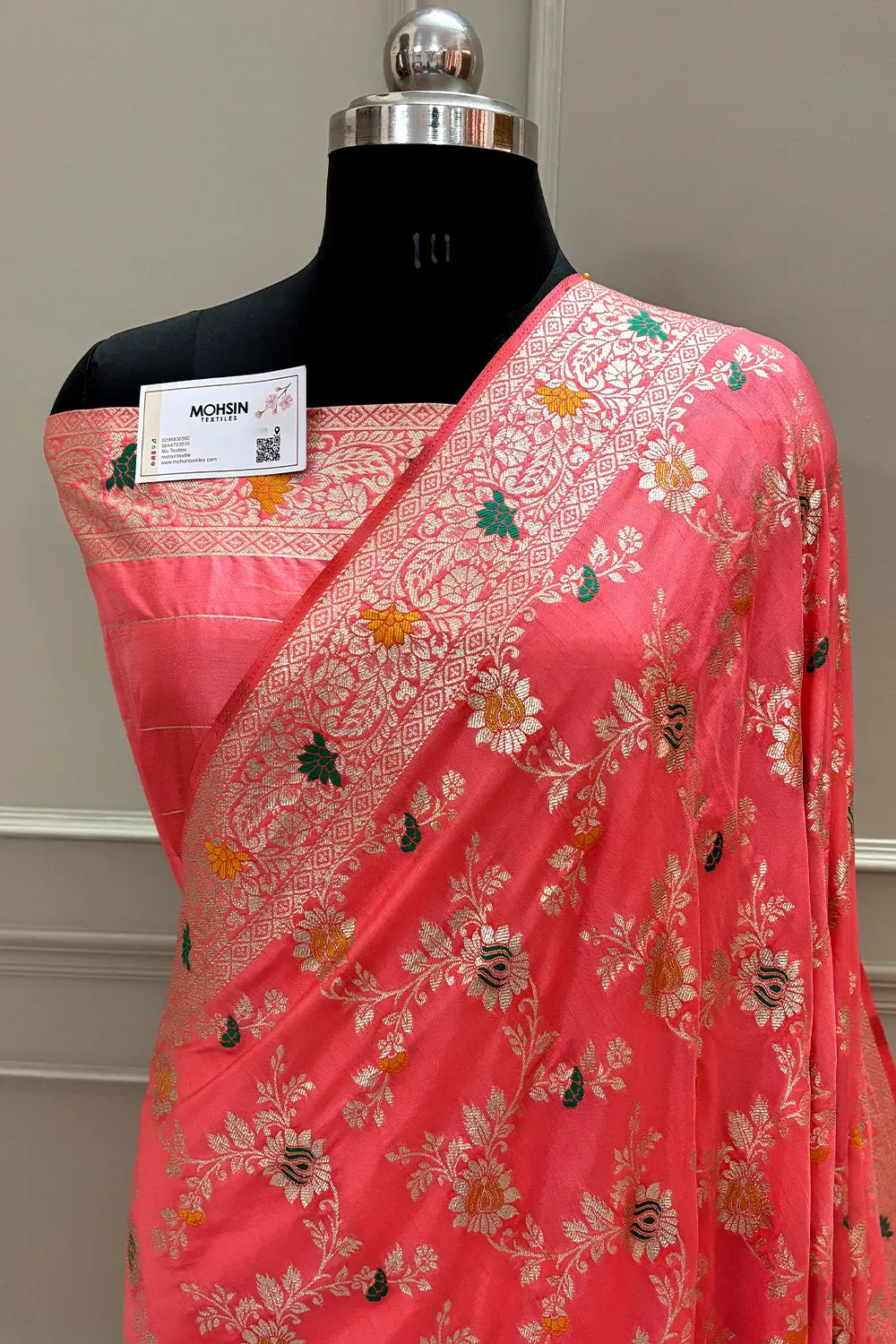 Peach Resham Zari Silky Banarasi Saree