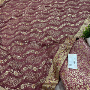 Peach Stone Work Kimkhab Silk Banarasi Gharara