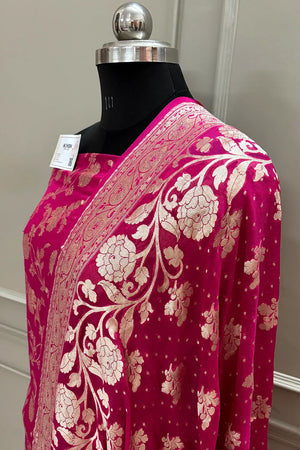 Pink Golden Zari Pure Georgette Silk Banarasi Suit