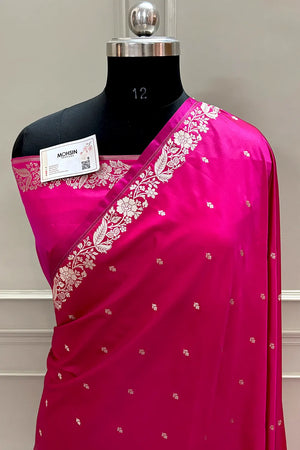 Pink Golden Zari Katan Silk Banarasi Saree