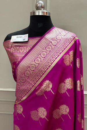 Pink Golden Zari Silky Banarasi Saree