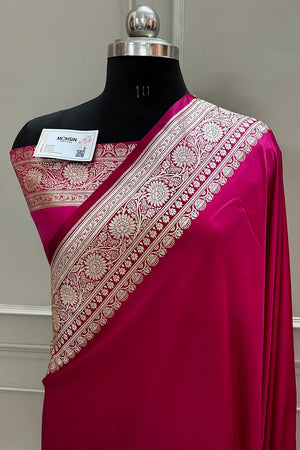 Pink Plain Golden Zari Katan Silk Banarasi Saree