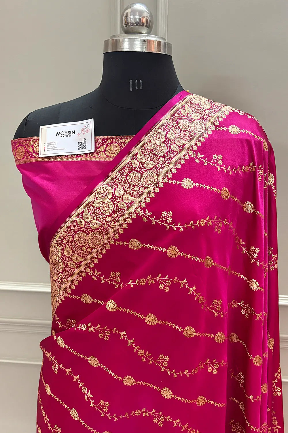 Pink Sunehri Lehar Katan Silk Banarasi Saree