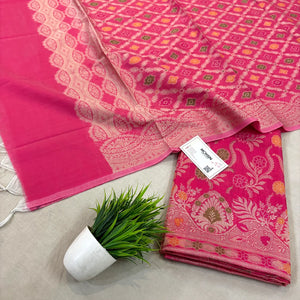 Rani Pink Yoga Jaal Cotton Silk Banarasi Suit