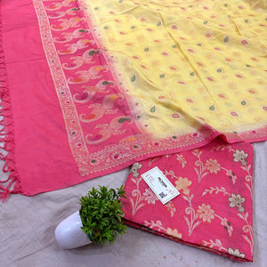 Pink and Cream Golden Zari Katan Silk Banarasi Saree