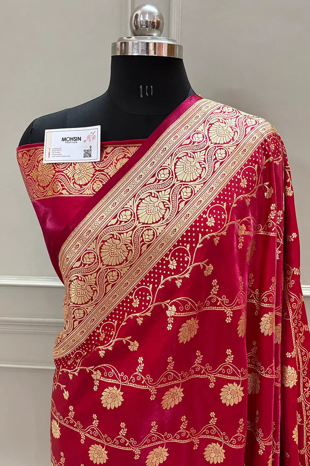 Pinkish Red Bhawar Jaal Katan Silk Banarasi Saree