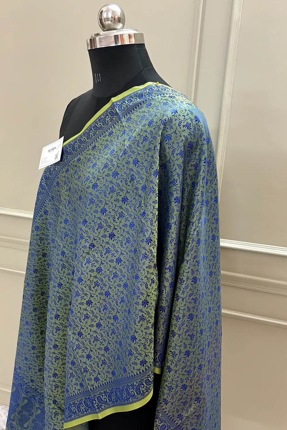 Pista Blue Resham Zari Silk Banarasi Stole