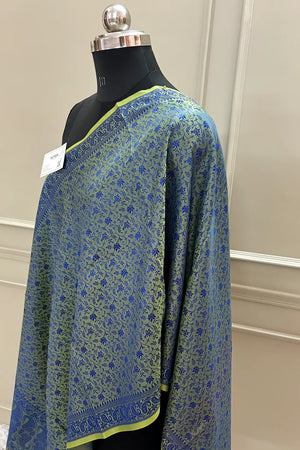 Pista Blue Resham Zari Silk Banarasi Stole