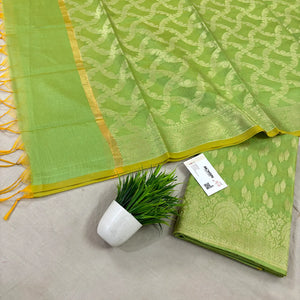 Pista Golden Zari Resham Silk Banarasi Suit