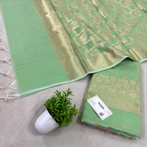 Pista Golden Zari Resham Silk Banarasi Suit