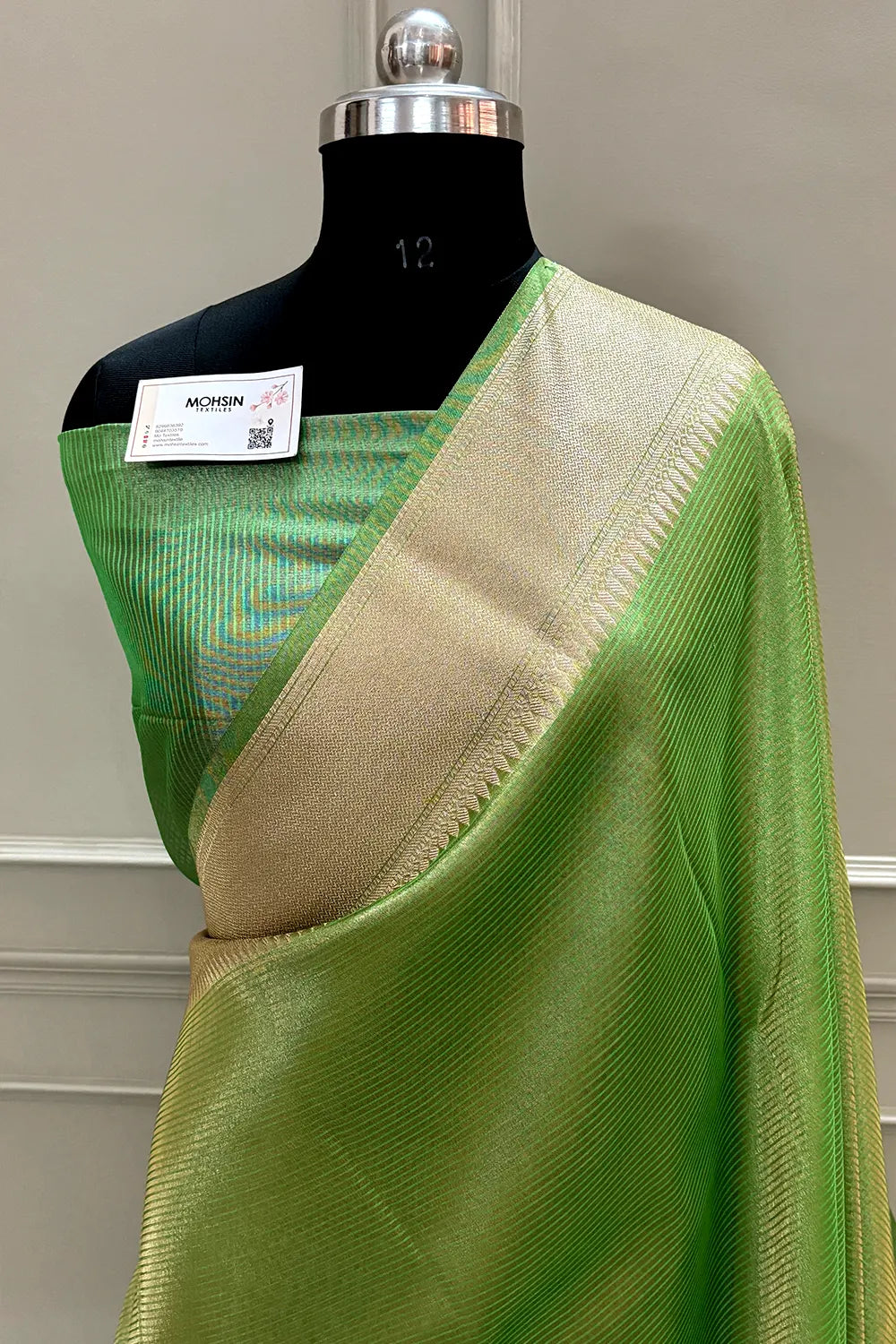 Pista Golden Zari Tissue Silk Banarasi Saree