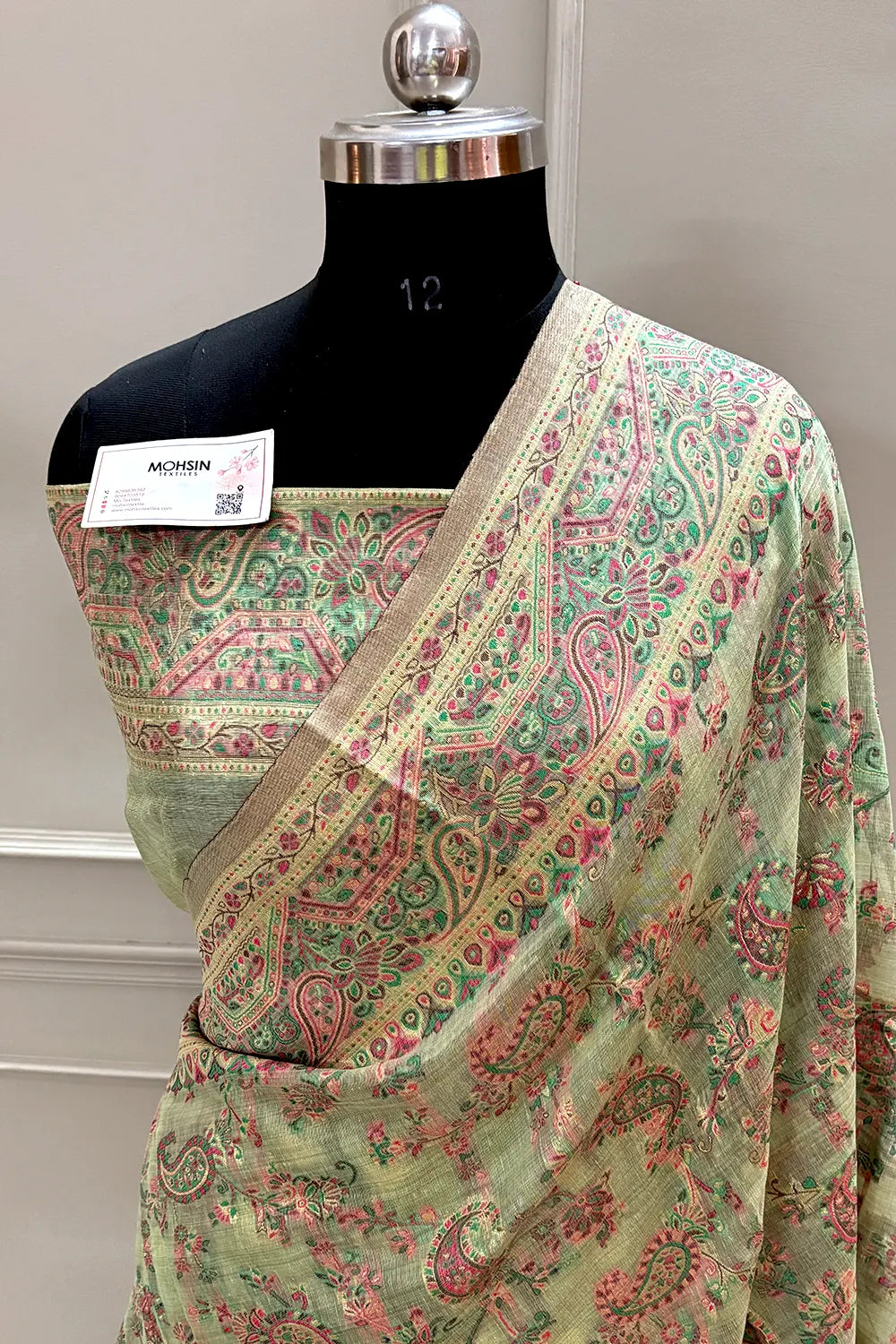 Pista Printed Linen Silk Banarasi Saree