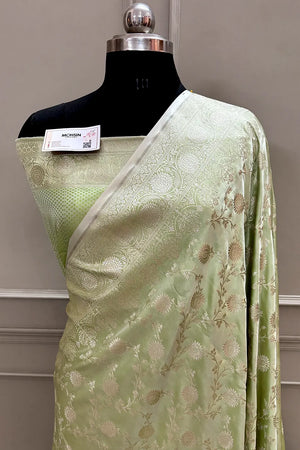 Pista Surajmukhi Jaal Katan Silk Banarasi Saree