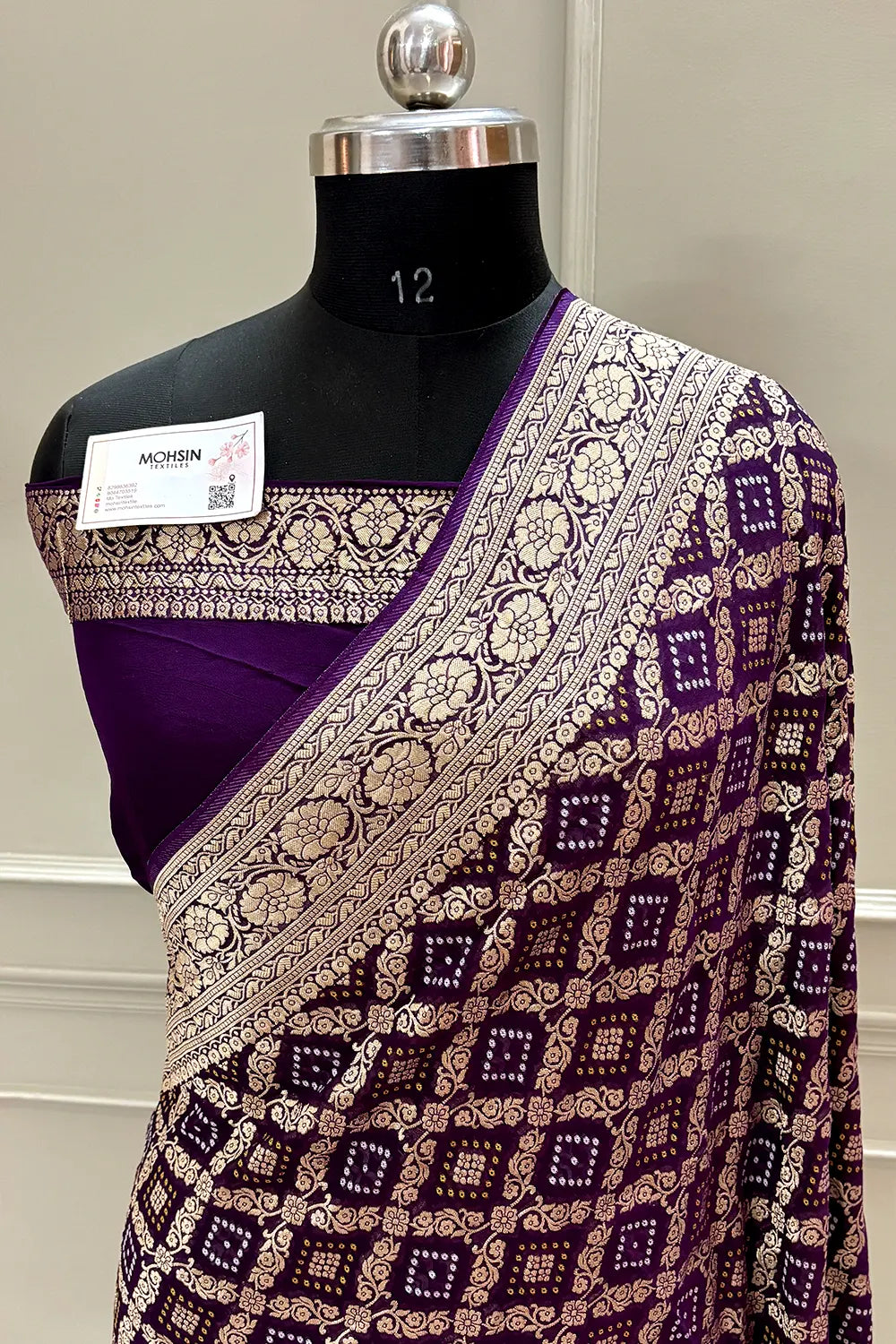 Purple Bandhej Georgette Silk Banarasi Saree