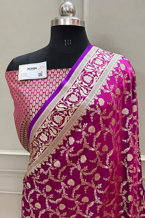 Purple Chandramukhi Jaal Katan Silk Banarasi Saree