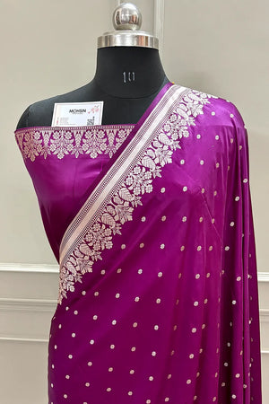Purple Hawahawai Buti Katan Silk Banarasi Saree