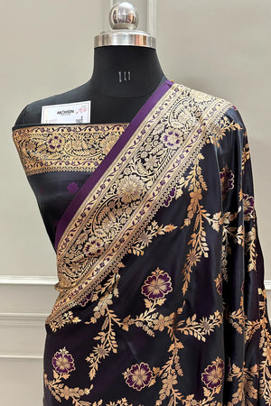 Purple Henna Jaal Katan Silk Banarasi Saree