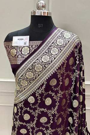 Purple Pankhuri Jaal Katan Silk Banarasi Saree