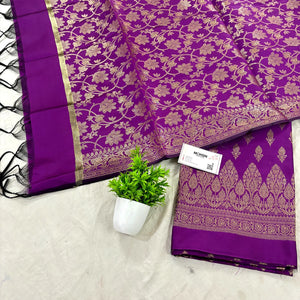 Purple Parvat Buti Satin Silk Banarasi Suit
