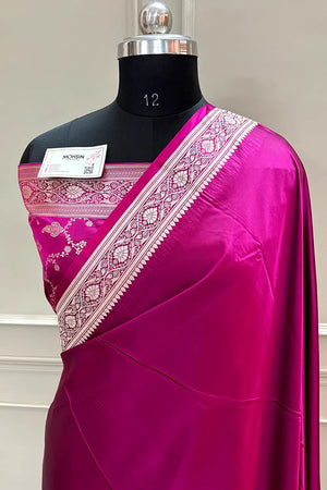Purple Plain Zari Border Katan Silk Banarasi Saree