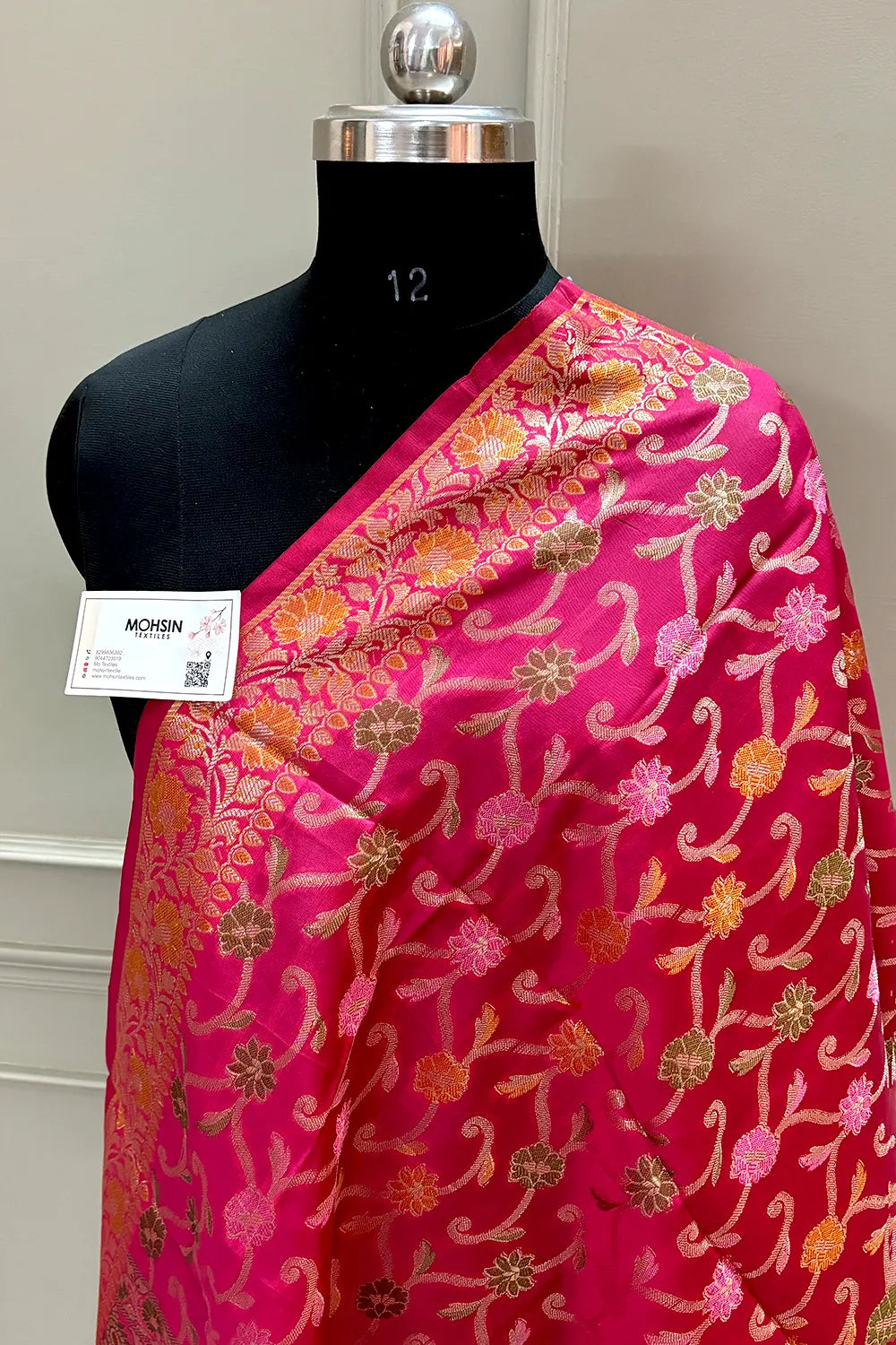 Rani Pink Zari Meena Cotton Silk Banarasi Dupatta