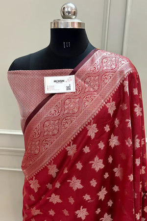 Red Autumn Buti Chanderi Silk Banarasi Saree